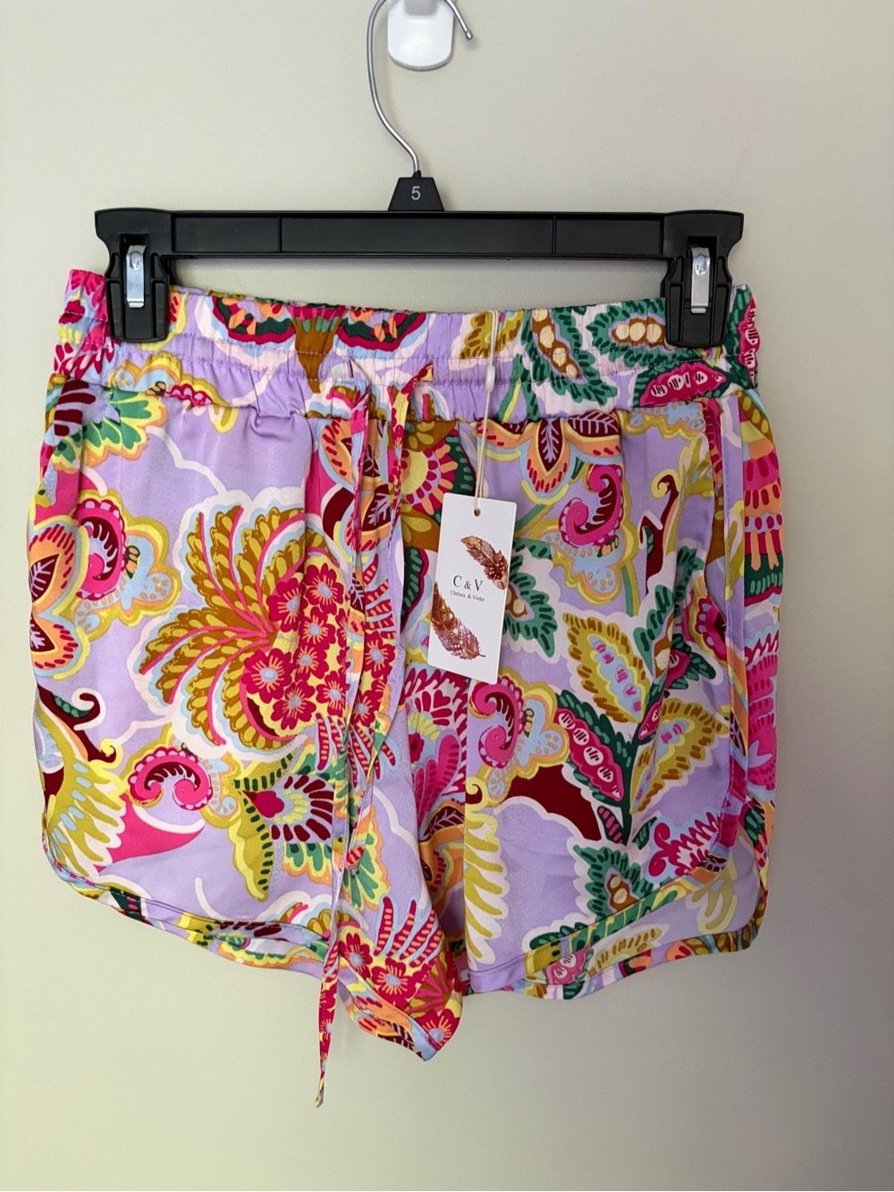 Chelsea & Violet Lavender Floral Paisley High-Rise Drawstring Shorts
